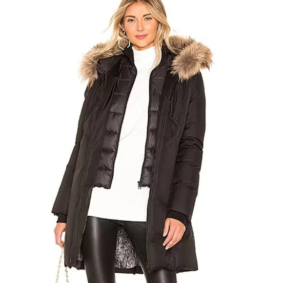 Soia & Kyo BROWN  Down Racoon Fur Hood Long Christy Parka Jacket Coat Sz S - Picture 1 of 13